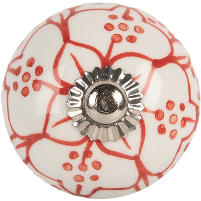 Clayre & Eef 66435 Deurknop Wit en Rood Ø 4x4 cm