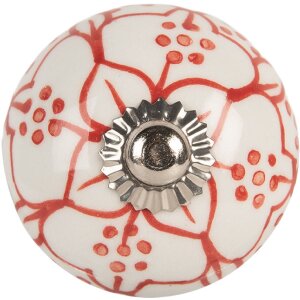 Clayre & Eef 66435 Deurknop Wit en Rood Ø 4x4 cm