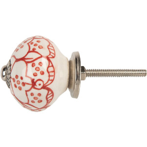 Clayre & Eef 66435 Deurknop Wit en Rood Ø 4x4 cm