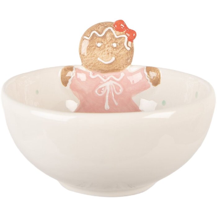 Clayre & Eef 6CE2216 Schaal 18x17x12 cm Wit Roze 700 ml