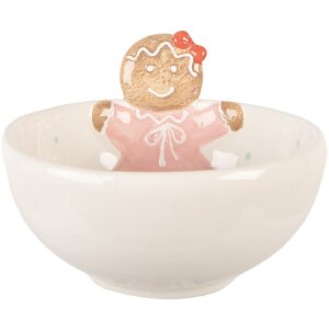 Clayre & Eef 6CE2216 Schaal 18x17x12 cm Wit Roze 700 ml