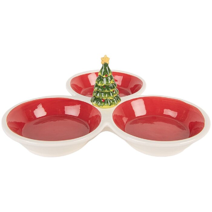 Clayre & Eef 6CE2225 Schaal 26x26x10 cm Rood Wit Keramiek