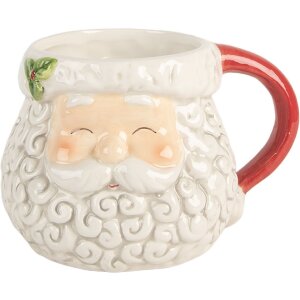 Clayre & Eef 6CEMU0201R Beker 550ml Wit Rood 16x11x10cm