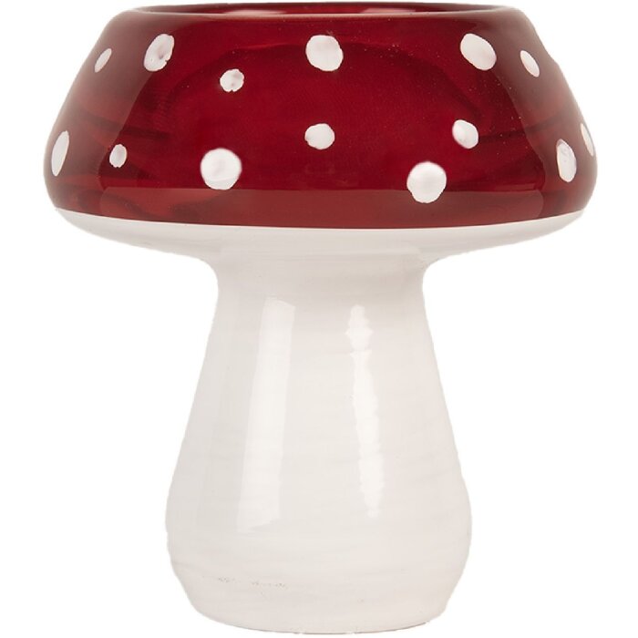 Clayre & Eef 6GL5199 Kandelaar Pilz Ø 7x7 cm wit-rood