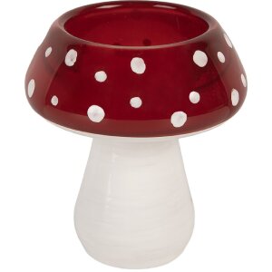 Clayre & Eef 6GL5199 Kandelaar Pilz Ø 7x7 cm wit-rood