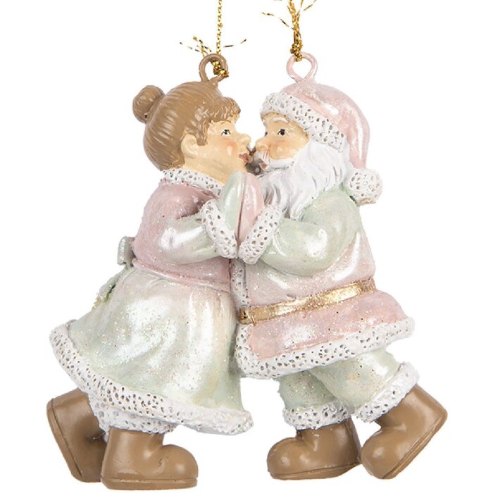 Clayre & Eef 6PR5656 Kersthanger Kerstman met Vrouw 7x4x8 cm Roze en Groen