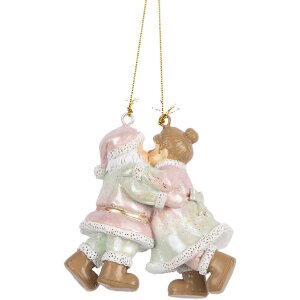 Clayre & Eef 6PR5656 Kersthanger Kerstman met Vrouw 7x4x8 cm Roze en Groen