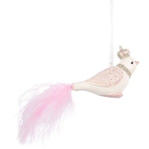Clayre & Eef 6PR5657 Decoratiehanger Vogel 8x5x5 cm Wit/Roze