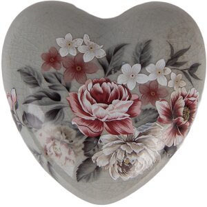 Clayre & Eef 6CE2242M Decoratie Hart 8x8x4 cm Grijs/Roze