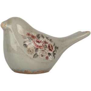 Clayre & Eef Decoratie Vogel 22x9x12 cm Grijs & Roze