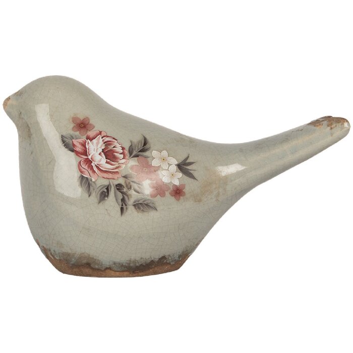 Clayre & Eef 6CE2243S Decoratie Vogel 16x7x9 cm Grijs Roze