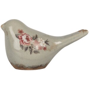Clayre & Eef 6CE2243S Decoratie Vogel 16x7x9 cm Grijs Roze