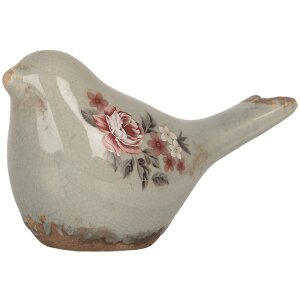 Clayre & Eef 6CE2243S Decoratie Vogel 16x7x9 cm Grijs Roze