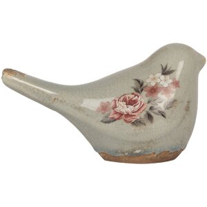 Clayre & Eef 6CE2243S Decoratie Vogel 16x7x9 cm Grijs Roze