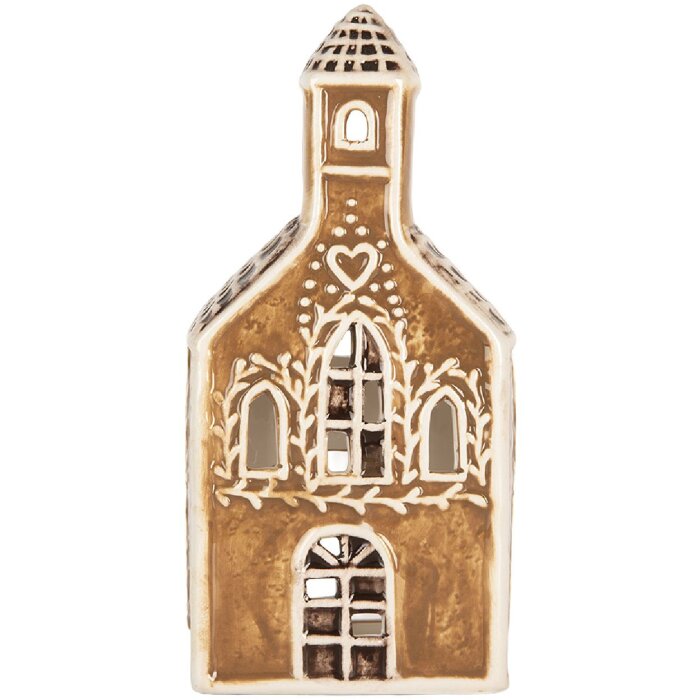Clayre & Eef Kandelaar Huis 8x7x17 cm Bruin & Wit
