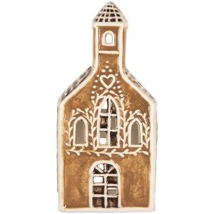 Clayre & Eef Kandelaar Huis 8x7x17 cm Bruin & Wit