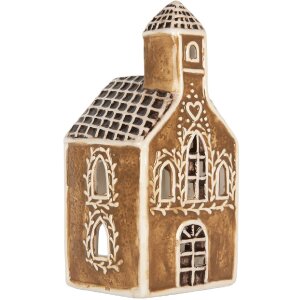 Clayre & Eef Kandelaar Huis 8x7x17 cm Bruin & Wit