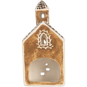 Clayre & Eef Kandelaar Huis 8x7x17 cm Bruin & Wit