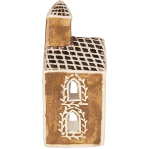 Clayre & Eef Kandelaar Huis 8x7x17 cm Bruin & Wit