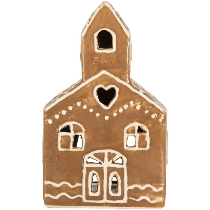 Clayre & Eef 6CE2335 Kandelaar Huis 10x10x16 cm Bruin Wit