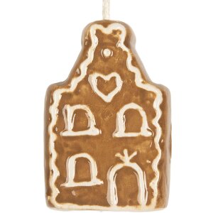 Clayre & Eef 6CE2343 Decoratie Hanger Huis 4x4x6 cm Bruin en Wit
