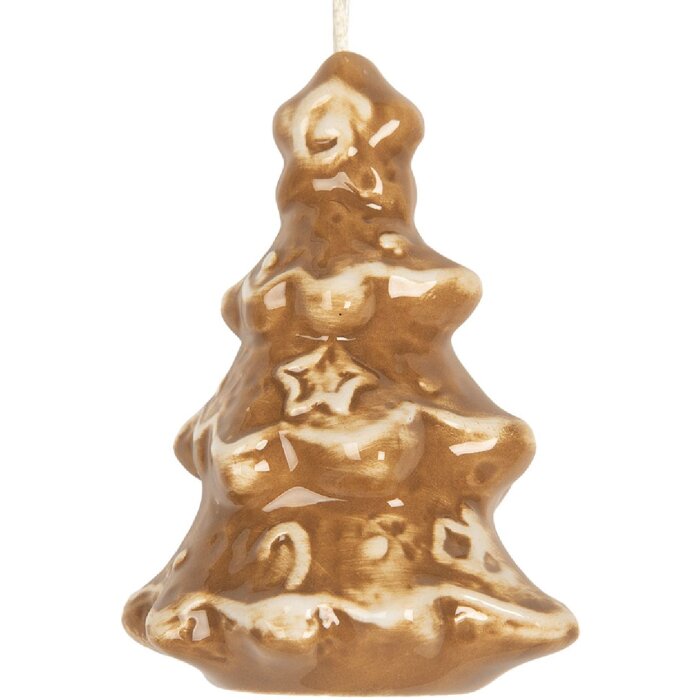 Clayre & Eef 6CE2344 Kerstboomdecoratie Hangdecoratie 6x5x9 cm Bruin-Wit