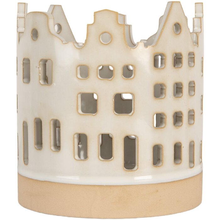 Clayre & Eef 6CE2346 Kandelaar Huizen Beige-Bruin Ø 11x11 cm
