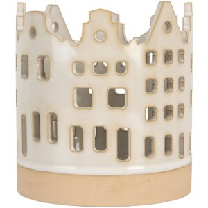 Clayre & Eef 6CE2346 Kandelaar Huizen Beige-Bruin Ø 11x11 cm