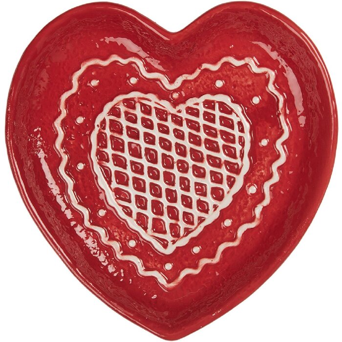 Clayre & Eef 6CE2359 Kleine Schotel 17x17x3 cm Rood Wit