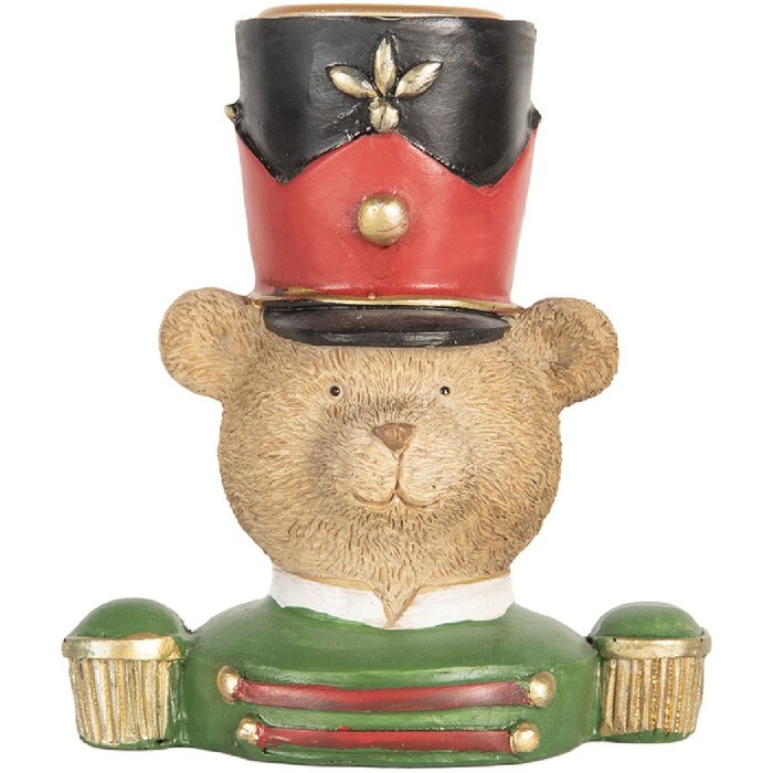 Clayre & Eef Kandelaar Beer 9x6x10 cm Bruin Groen