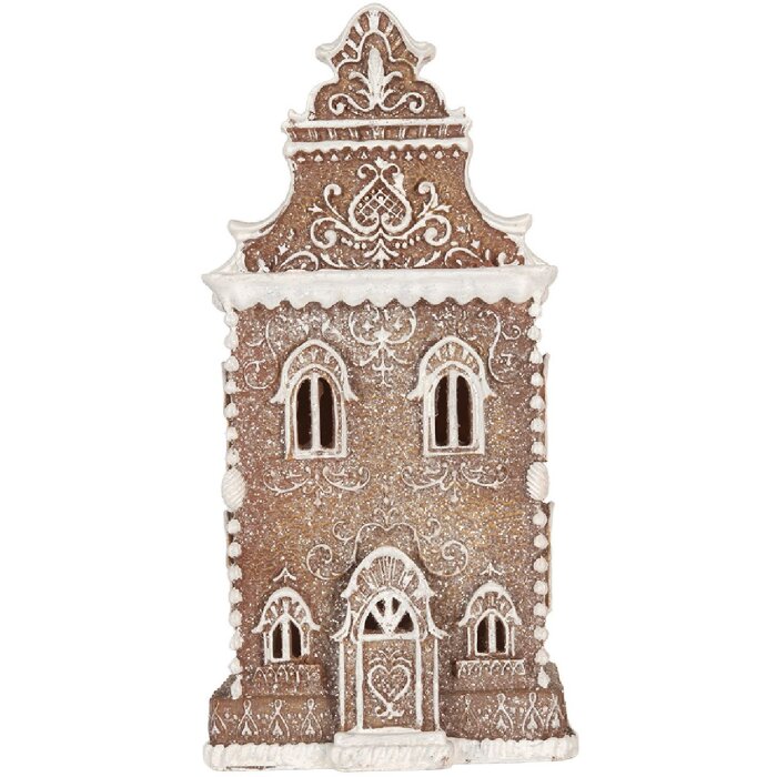 Clayre & Eef 6PR5806 Decoratie Huis met LED 17x15x35 cm Bruin-Wit
