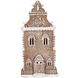Clayre & Eef 6PR5806 Decoratie Huis met LED 17x15x35 cm Bruin-Wit