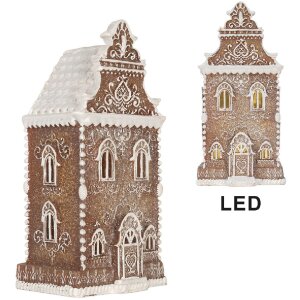 Clayre & Eef 6PR5806 Decoratie Huis met LED 17x15x35 cm Bruin-Wit