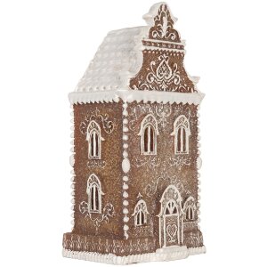 Clayre & Eef 6PR5806 Decoratie Huis met LED 17x15x35 cm Bruin-Wit