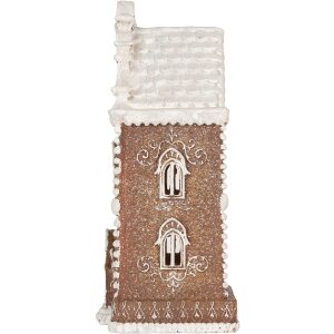 Clayre & Eef 6PR5806 Decoratie Huis met LED 17x15x35 cm Bruin-Wit