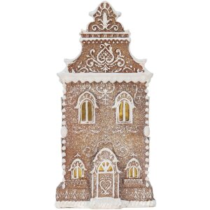 Clayre & Eef 6PR5806 Decoratie Huis met LED 17x15x35 cm Bruin-Wit