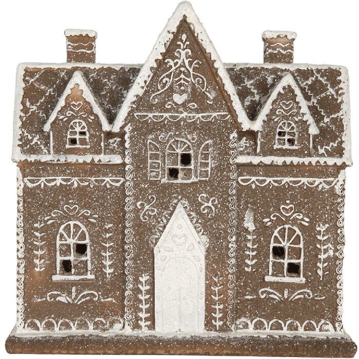 Clayre & Eef 6PR5814 Decoratie Huis met LED 26x10x25 cm Bruin Wit