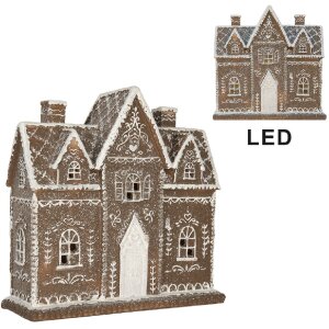 Clayre & Eef 6PR5814 Decoratie Huis met LED 26x10x25 cm Bruin Wit
