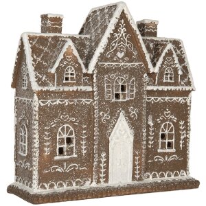 Clayre & Eef 6PR5814 Decoratie Huis met LED 26x10x25 cm Bruin Wit