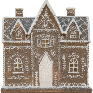 Clayre & Eef 6PR5814 Decoratie Huis met LED 26x10x25 cm Bruin Wit