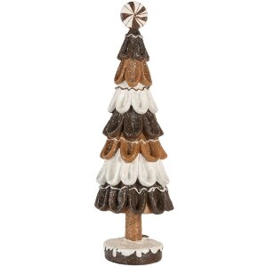 Clayre & Eef 6PR5819 Decoratieve Kerstboom Ø 12x39 cm Bruin-Wit
