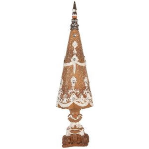 Clayre & Eef 6PR5835 Decoratieve Kerstboom Ø 10x38 cm Bruin-Wit