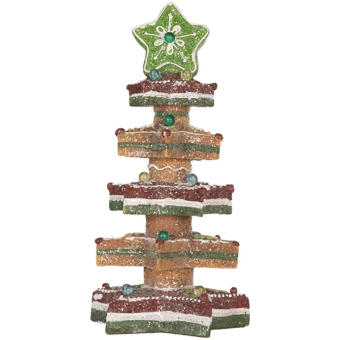 Clayre & Eef 6PR5838 Decoratieve Kerstboom met LED 15x15x29 cm Bruin-Rood