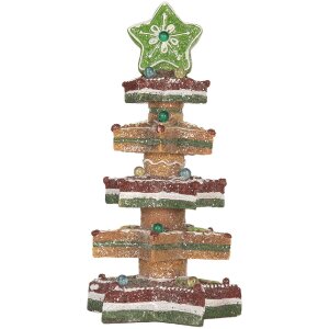 Clayre & Eef 6PR5838 Decoratieve Kerstboom met LED 15x15x29 cm Bruin-Rood