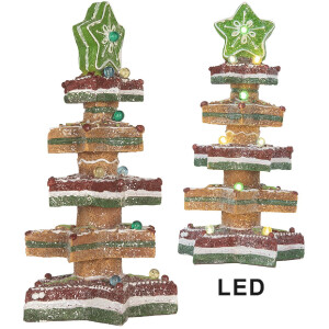 Clayre & Eef 6PR5838 Decoratieve Kerstboom met LED 15x15x29 cm Bruin-Rood