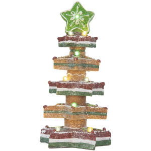 Clayre & Eef 6PR5838 Decoratieve Kerstboom met LED 15x15x29 cm Bruin-Rood