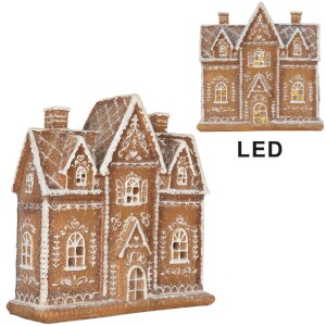 Clayre & Eef 6PR5841 Decoratie Huis met LED 21x8x20 cm Bruin/Wit