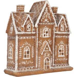 Clayre & Eef 6PR5841 Decoratie Huis met LED 21x8x20 cm Bruin/Wit