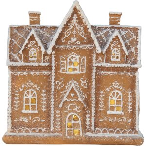 Clayre & Eef 6PR5841 Decoratie Huis met LED 21x8x20 cm Bruin/Wit