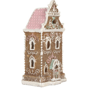 Clayre & Eef 6PR5842 Decoratie Huis met LED 9x7x18 cm Bruin-Roze
